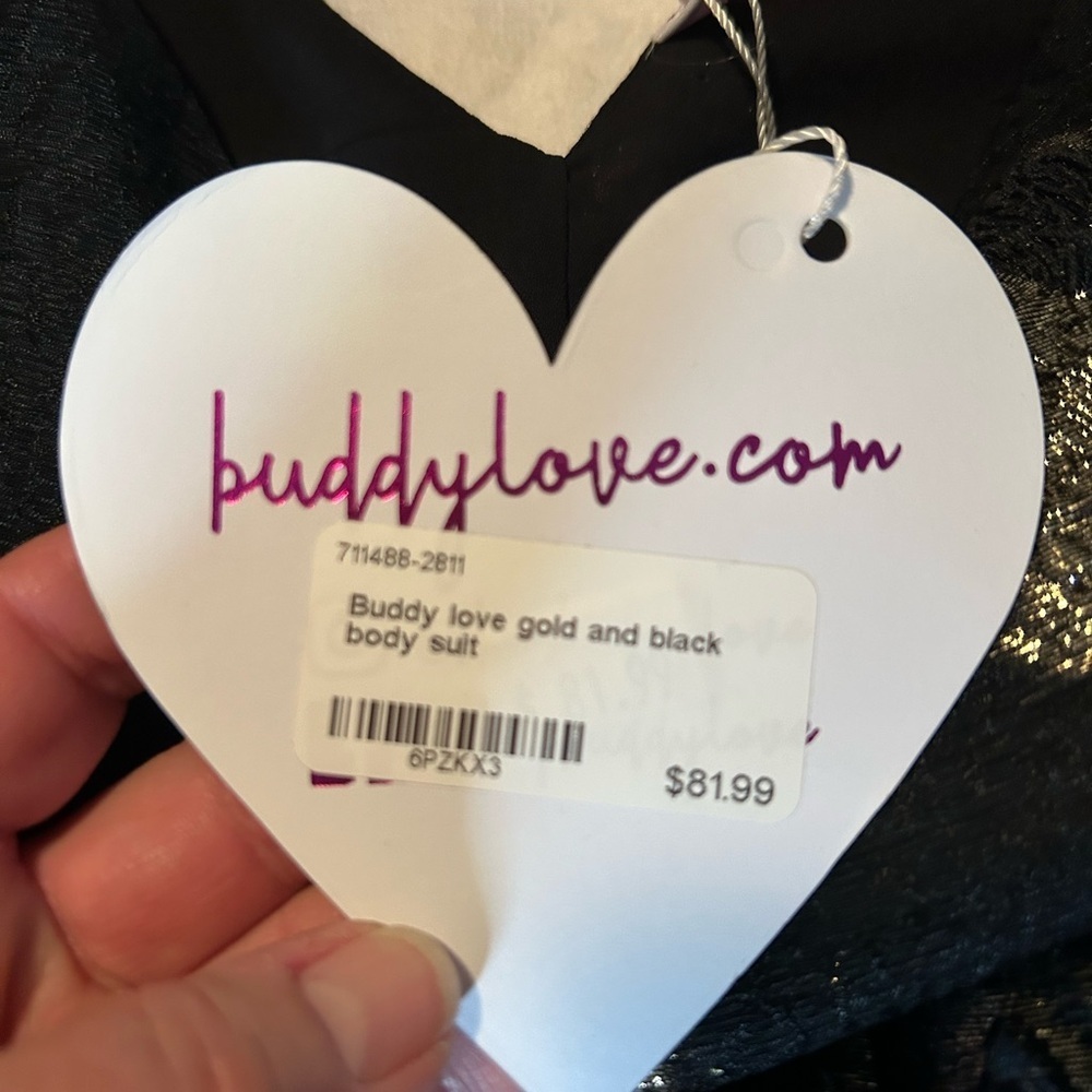 Buddy Love Black Tan Fitted Embellished Bodysuit Blouse Sz S - Picture 8 of 11